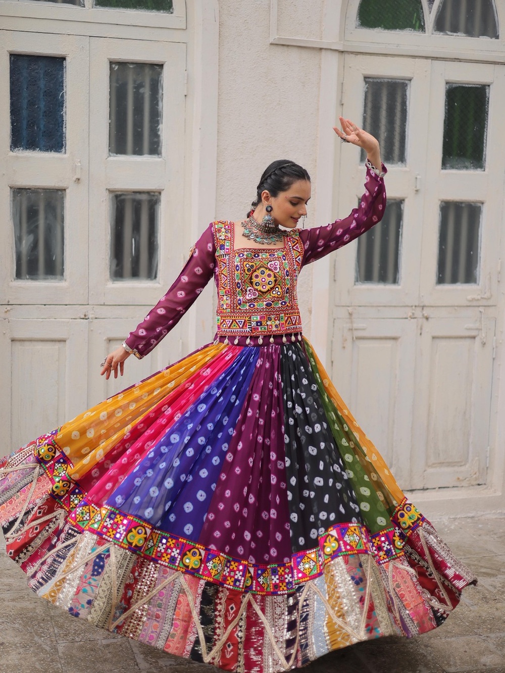 Women's Multicolor Embroidered Twirl wore Chaniya Choli